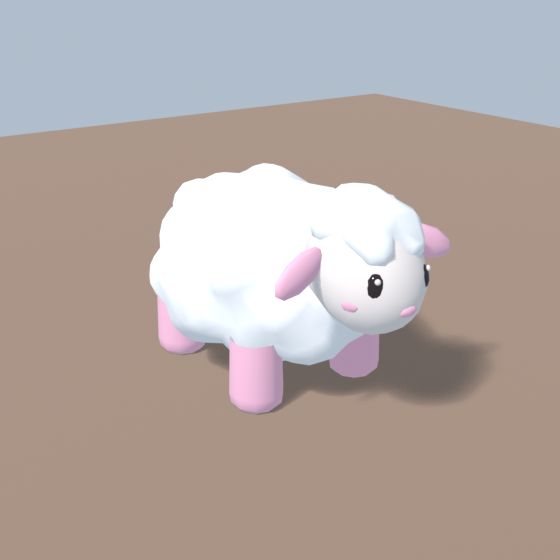 The mesh sheep footstool: a round fleece body, pink legs and ears, a sleepy face.